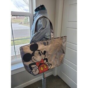 DISNEY PARKS EXCLUSIVE MERCHANDISE LARGE SILVER METALLIC TOTE BAG MICKEY MOUSE